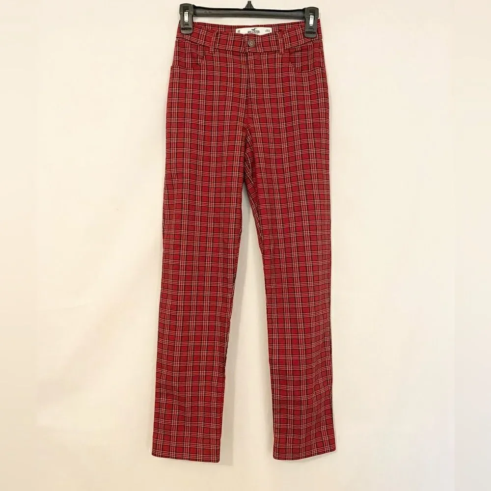 Hollister red plaid pants size XS “ultra high-rise advanced stretch”
